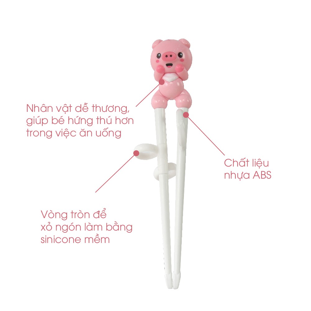 Đũa tập ăn cho bé xỏ ngón Edison đồ dùng ăn dặm cho bé bằng nhựa an toàn sức khỏe hình Heo/Khủng long MADE IN KOREA