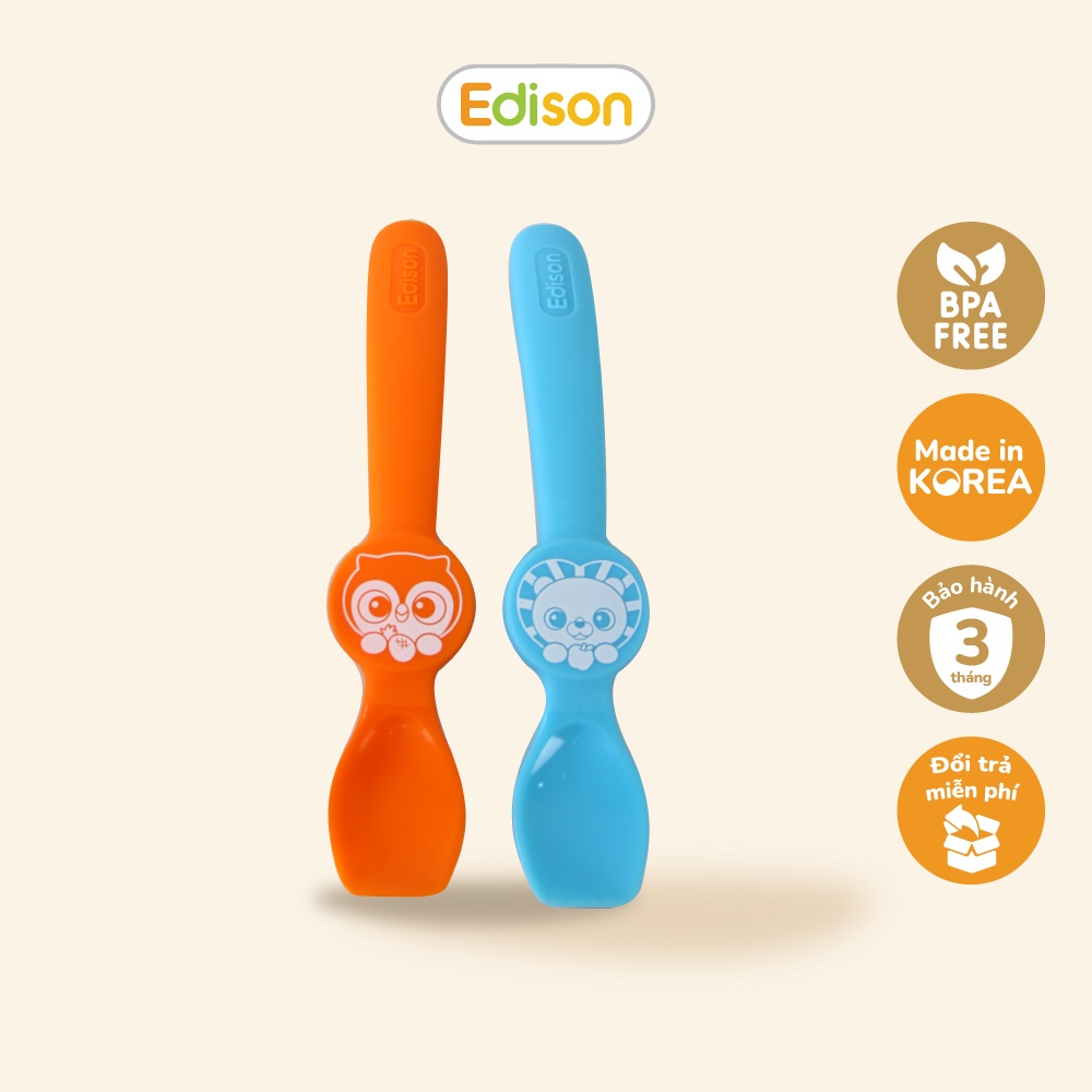 Made in Korea bộ 2 thìa ăn dặm silicon Hàn Quốc Edison - tập xúc siêu mềm hình Cú-Sư Tử và Cú-Thỏ hàng chính hãng