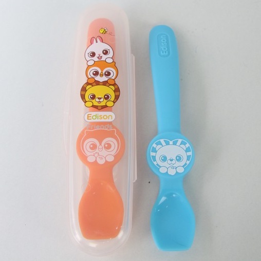Made in Korea bộ 2 thìa ăn dặm silicon Hàn Quốc Edison - tập xúc siêu mềm hình Cú-Sư Tử và Cú-Thỏ hàng chính hãng