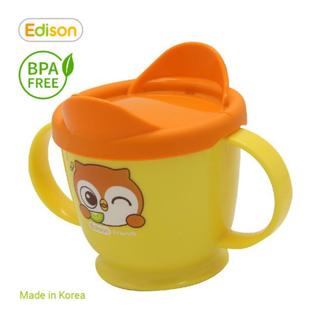 MADE IN KOREA Cốc tập uống cho bé Inox 2 lớp cách nhiệt có nắp đậy (2 quai) Hàn Quốc Edison