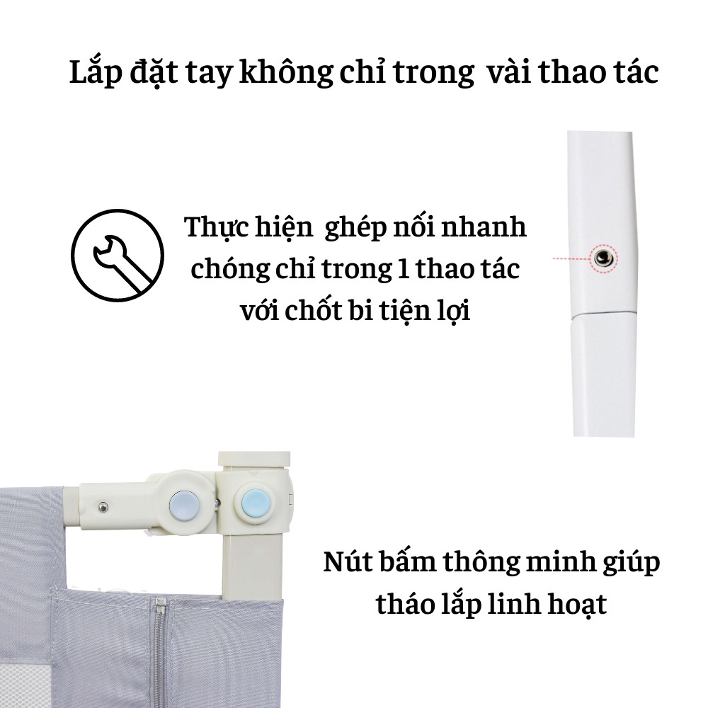 Thanh chắn giường an toàn cho bé, vải lưới thoáng khí chính hãng Mastela