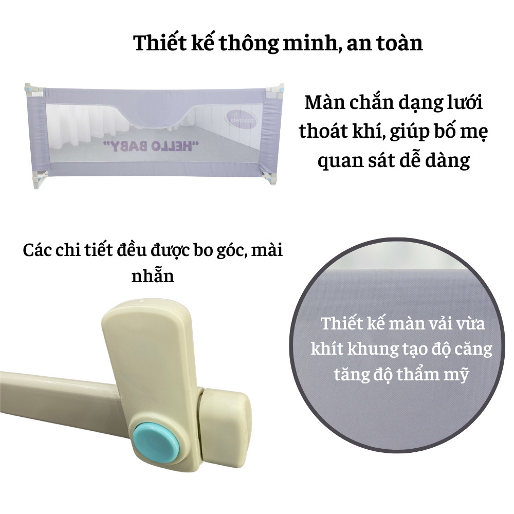 Thanh chắn giường an toàn cho bé, vải lưới thoáng khí chính hãng Mastela