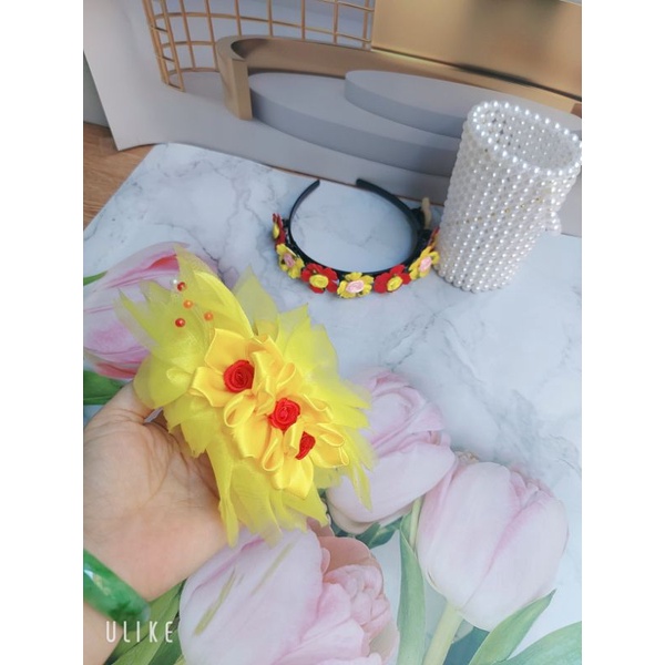Cài tóc hoa sắc màu hanmade, bờm tóc thắt bện bím  dể thương cho bé