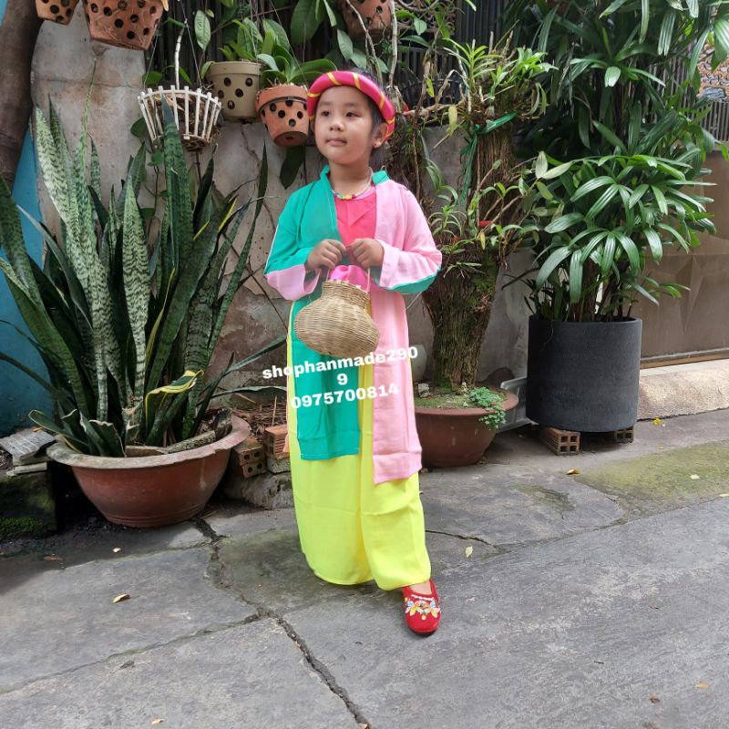 Áo dài, yếm tứ thân kèm khăn mỏ quạ, yếm cô tấm cho bé