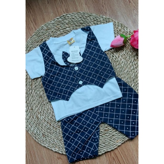 Bộ đồ thun cotton ghi lê giả vetton dành cho bé
