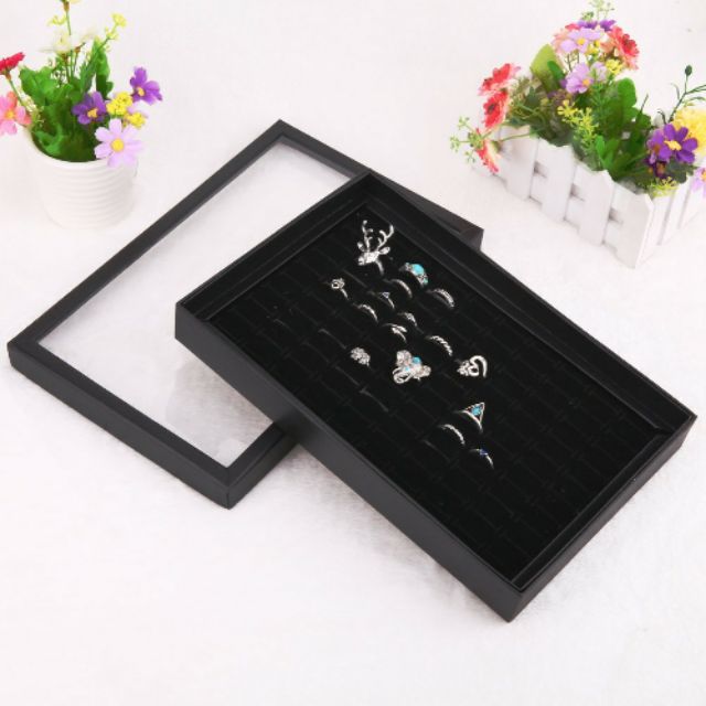 Khay nhung trưng nhẩn nắp kính dày