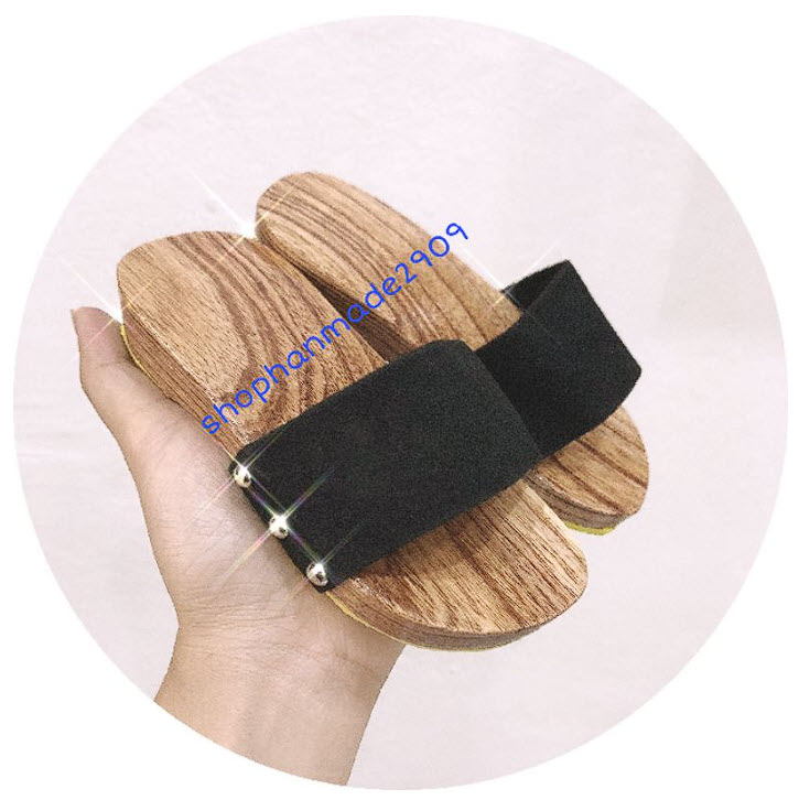 Guốc gổ  thiên nhiên quai nhung, hoa tú cầu, hoa mai xinh xắn cho bé yêu