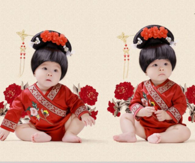 Combo áo dài và lúp đội đầu công chúa cho bé gái
