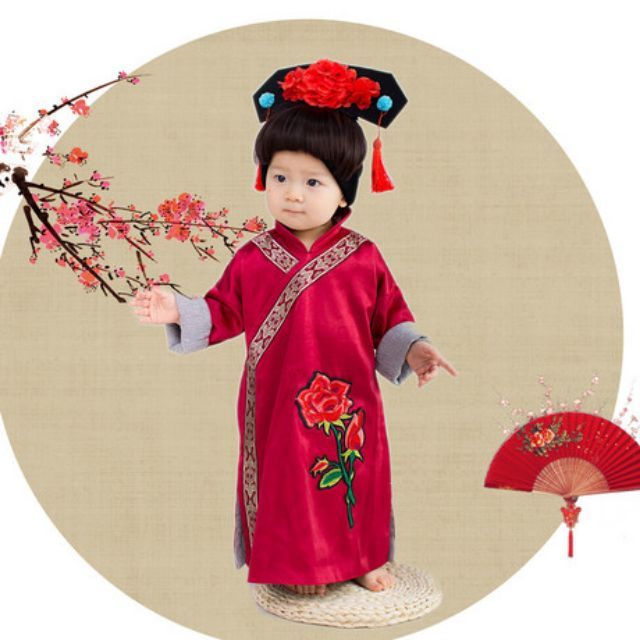 Combo áo dài và lúp đội đầu công chúa cho bé gái