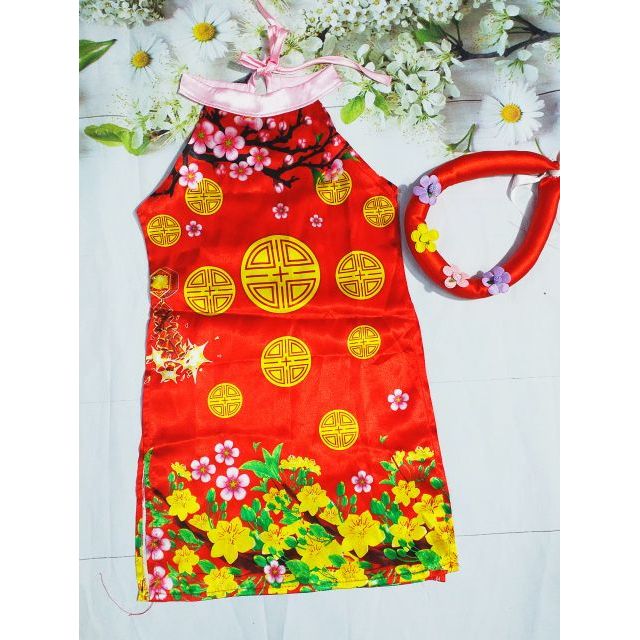 Combo váy áo dài mấn và hài hoa mai cho bé