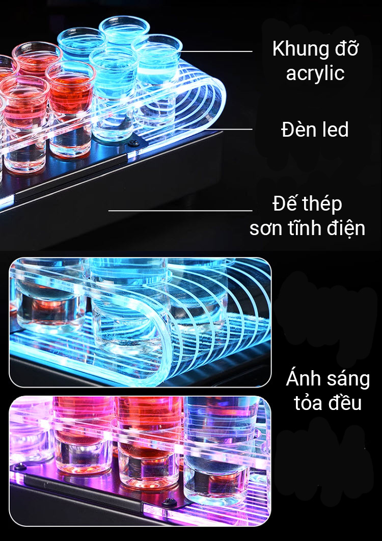 Khay đựng ly rượu tây uống shot có đèn OEM MS1831