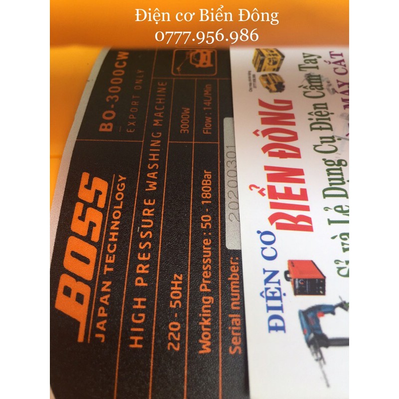 Máy rửa xe BOSS 3000W chỉnh áp NHẬT BẢN tặng bình bọt và ống dài Tặng bình bọt tuyết 99k 