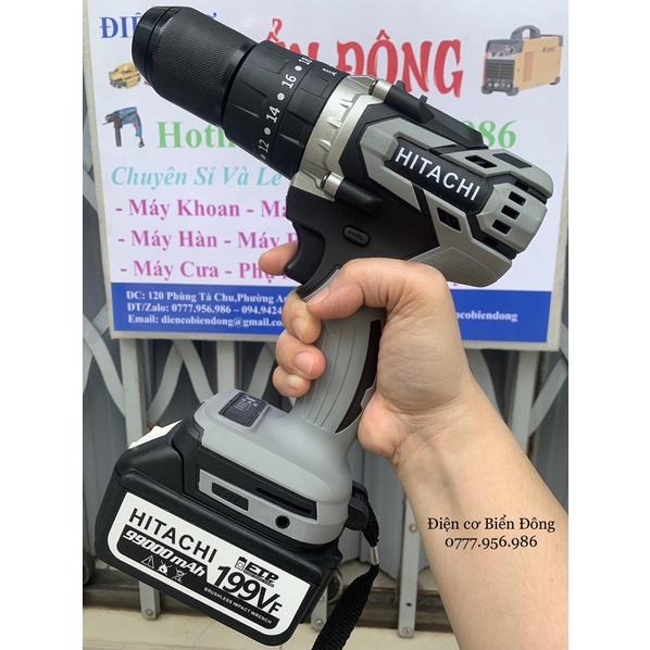MÁY KHOAN PIN HITACHI KHÔNG CHỔI THAN PIN 199V 10 cell pin MÔ TƠ TỪ CÓ BÚA 3 CHỨC NĂNG