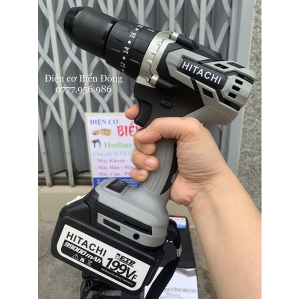MÁY KHOAN PIN HITACHI KHÔNG CHỔI THAN PIN 199V 10 cell pin MÔ TƠ TỪ CÓ BÚA 3 CHỨC NĂNG