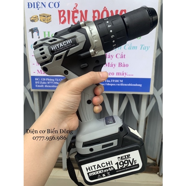 MÁY KHOAN PIN HITACHI KHÔNG CHỔI THAN PIN 199V 10 cell pin MÔ TƠ TỪ CÓ BÚA 3 CHỨC NĂNG