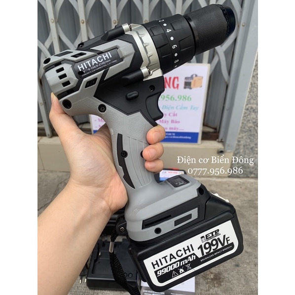 MÁY KHOAN PIN HITACHI KHÔNG CHỔI THAN PIN 199V 10 cell pin MÔ TƠ TỪ CÓ BÚA 3 CHỨC NĂNG