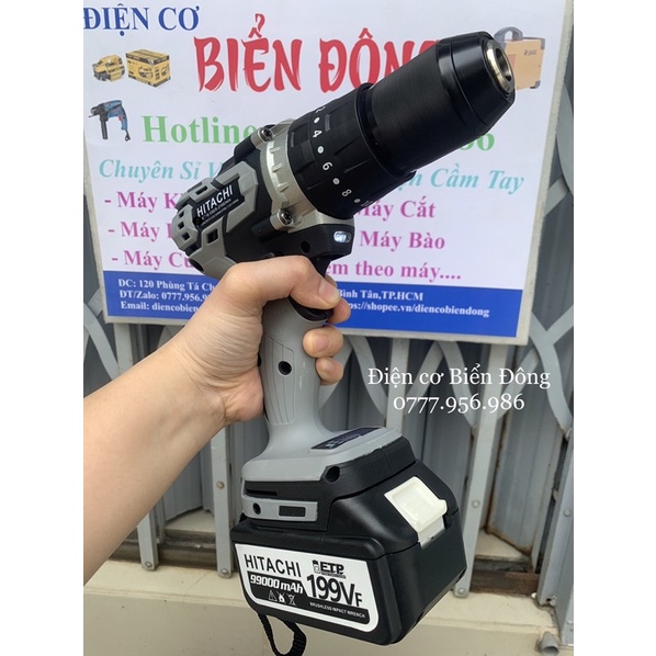 MÁY KHOAN PIN HITACHI KHÔNG CHỔI THAN PIN 199V 10 cell pin MÔ TƠ TỪ CÓ BÚA 3 CHỨC NĂNG