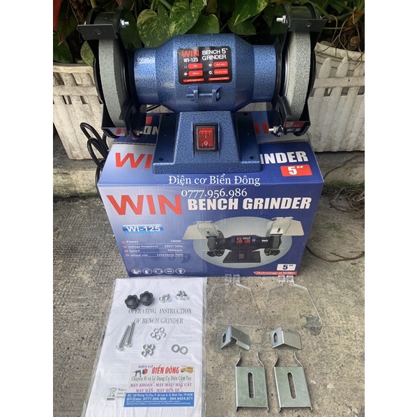 Máy mài 2 đá WIN 125mm chuyên dùng để mài sắt, gỗ, kéo, phá đá, kim loại.
