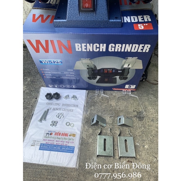 Máy mài 2 đá WIN 125mm chuyên dùng để mài sắt, gỗ, kéo, phá đá, kim loại.