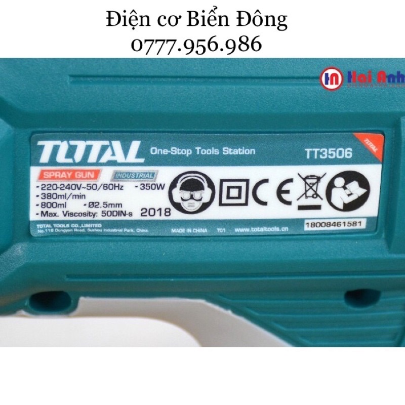 Máy phun sơn Total TT3506 - 450W hoạt động bằng nguồn điện, là dụng cụ để sơn vật liệu..