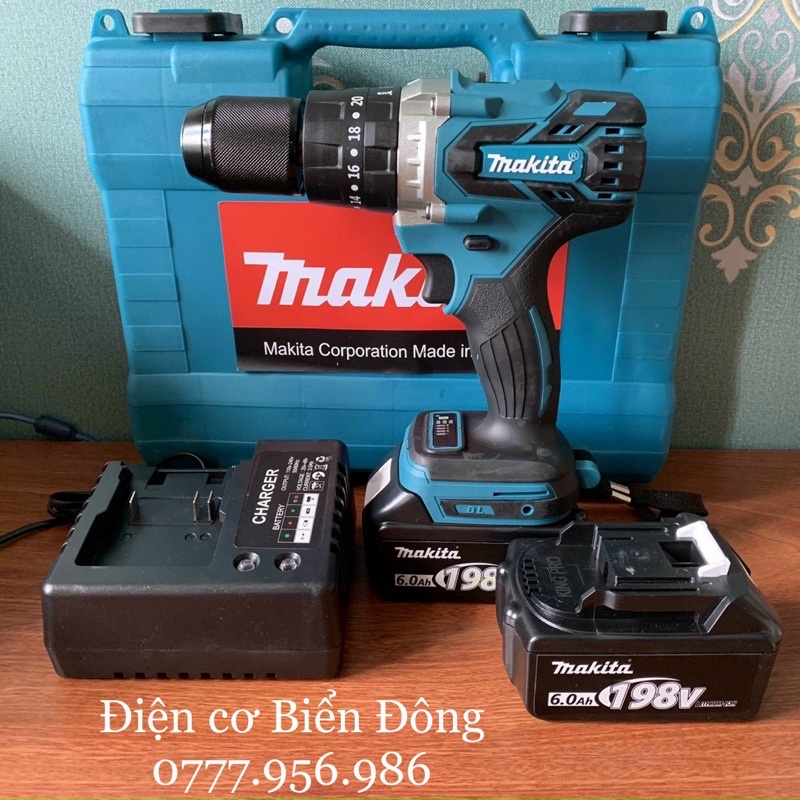 MÁY KHOAN PIN MKT KHÔNG CHỔI THAN PIN 198V 10 cell pin MÔ TƠ TỪ CÓ BÚA 3 CHỨC NĂNG