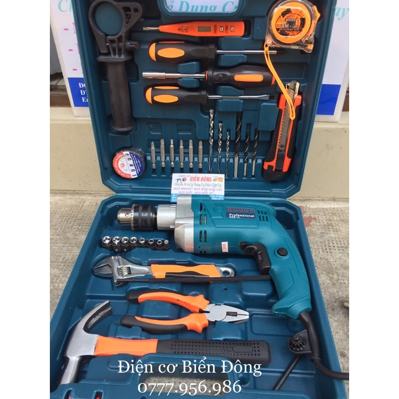 Bộ Valy máy khoan BOSH GSB 13RE full đồ nghề chuyên dùng để khoan sắt, tường, gỗ, tôn, bắn vít