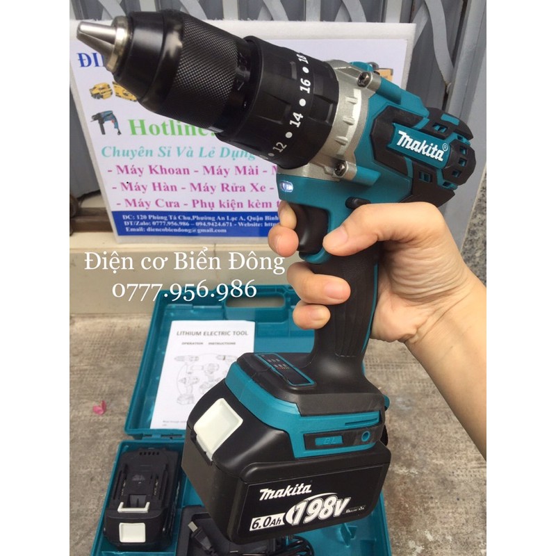 BỘ 3 MÁY KHOAN PIN MAKTIA 198V KHÔNG CHỔI THAN MÔ TƠ TỪ CÓ BÚA 3 CHỨC NĂNG - 2 Pin 10cell 6.0Ah
