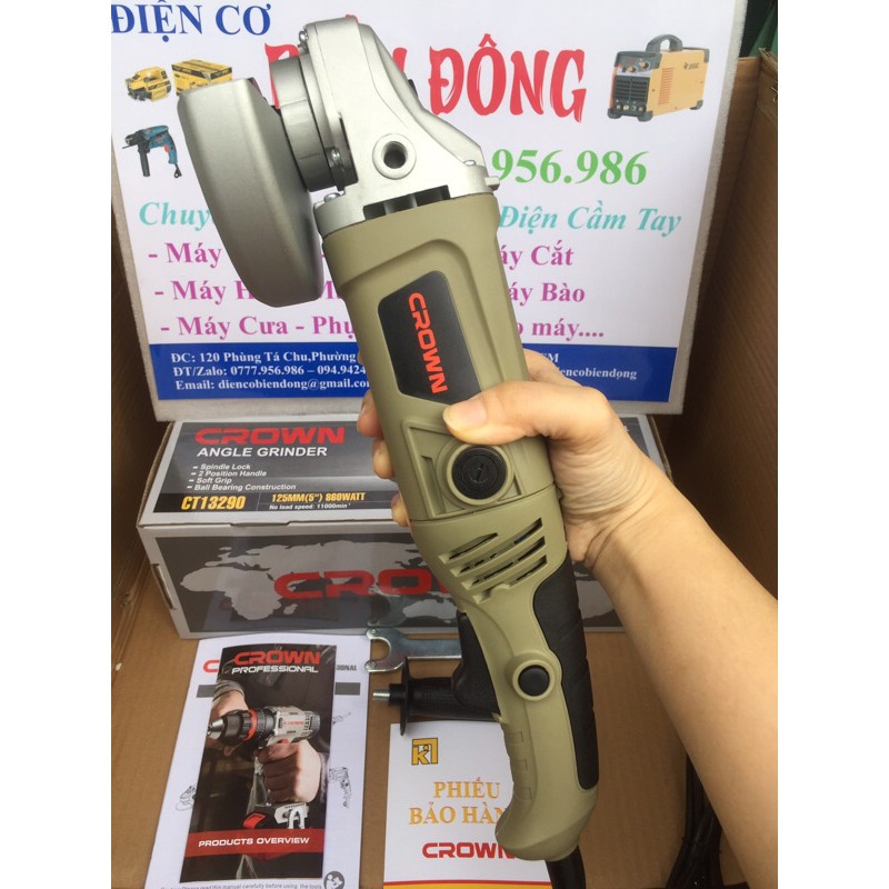 Máy mài cắt góc cầm tay 125mm Crown CT13290 công suất 860W màu cắt sắt tường, gỗ tôn...