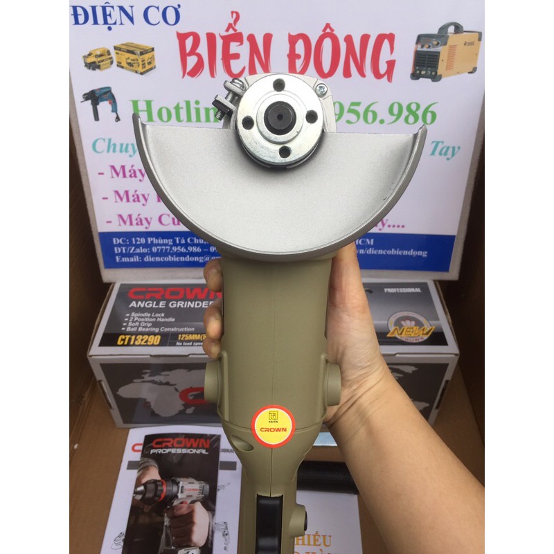 Máy mài cắt góc cầm tay 125mm Crown CT13290 công suất 860W màu cắt sắt tường, gỗ tôn...