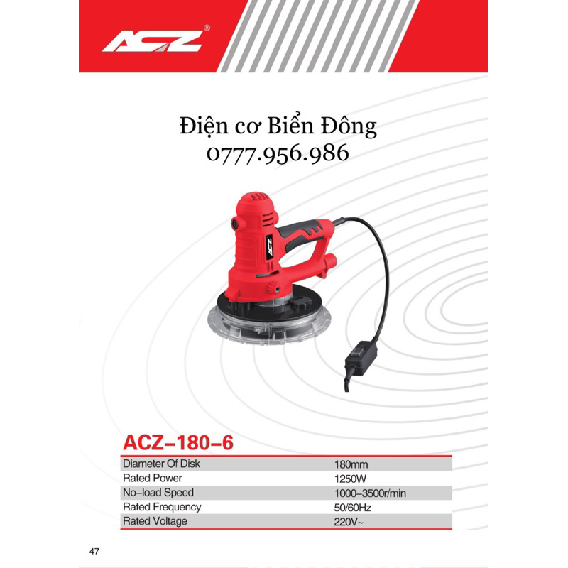 Máy chà nhám tường ACZ 1250W 180mm Chà nhám và hút bụi tường có đèn led