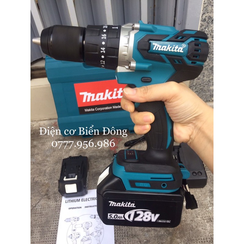 MÁY KHOAN PIN MAKITA KHÔNG CHỔI THAN PIN 128V 10 cell pin MÔ TƠ TỪ CÓ BÚA 3 CHỨC NĂNG