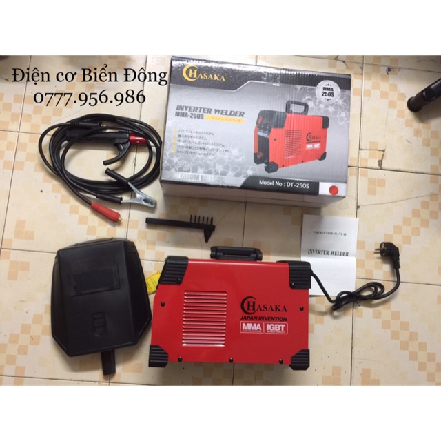 Máy Hàn điện tử Tặng Bó 20 que Hàn que chấm boong 4 ly Máy Hàn điện tử HASAKA MMA-250S đỏ có INVETER model