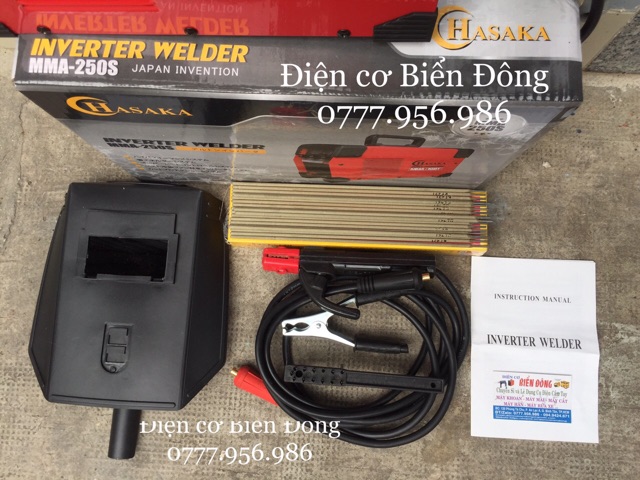Tặng Bó 20 que Hàn que chấm boong 4 ly  Máy Hàn điện tử HASAKA MMA-250S đỏ có INVETER model mới cao cấp