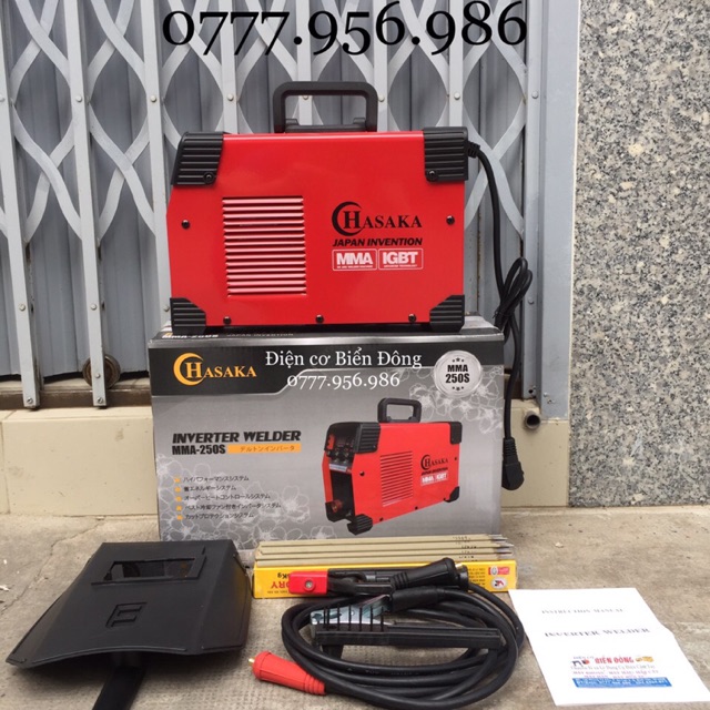 Tặng Bó 20 que Hàn que chấm boong 4 ly  Máy Hàn điện tử HASAKA MMA-250S đỏ có INVETER model mới cao cấp