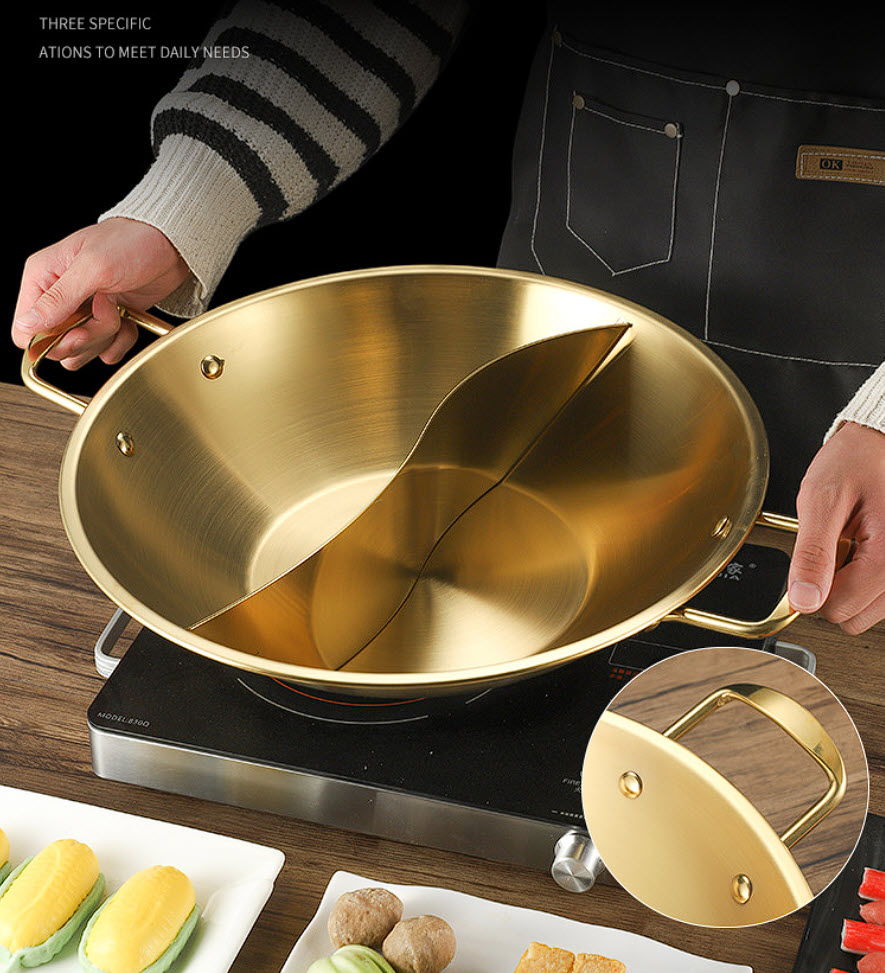 Nồi lẩu 2 ngăn inox mạ vàng cho nhà hàng WS318