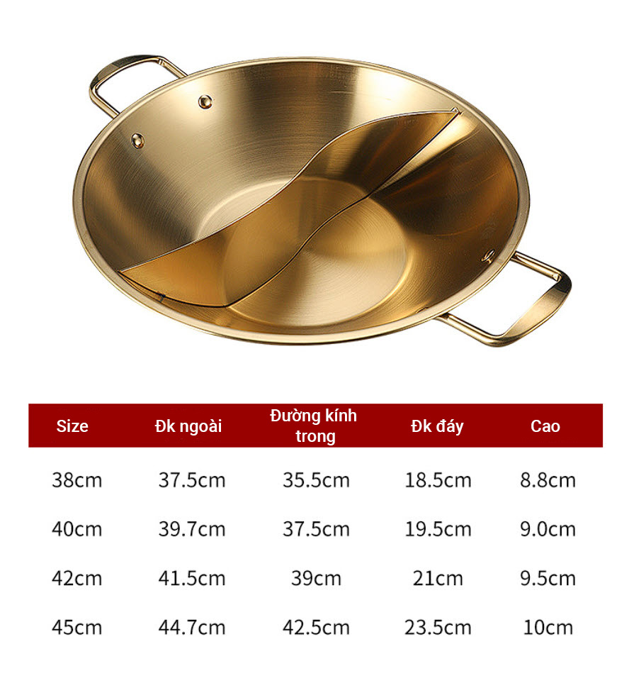 Nồi lẩu 2 ngăn inox mạ vàng cho nhà hàng WS318
