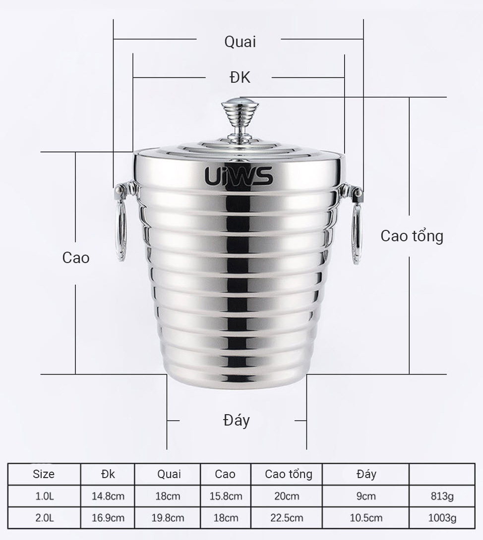 Xô đá 2 lớp cách nhiệt inox 304 cao cấp YG45124