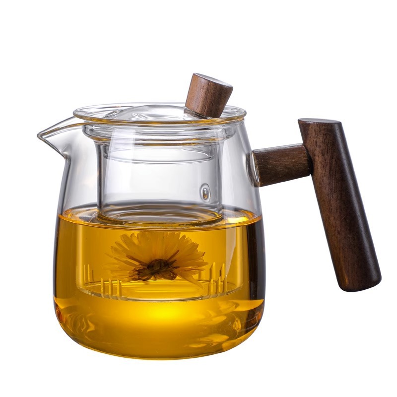 Bình lọc trà thủy tinh bình pha trà lõi lọc 500ml có nắp tay cầm gỗ XCJ451