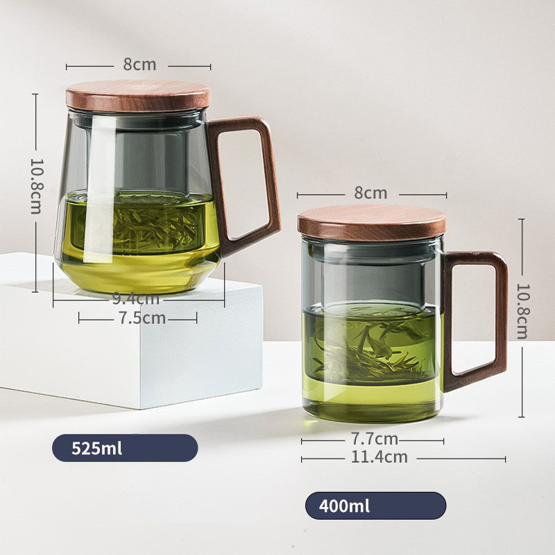Ly pha trà có lõi lọc bằng thủy tinh có nắp XCJ457
