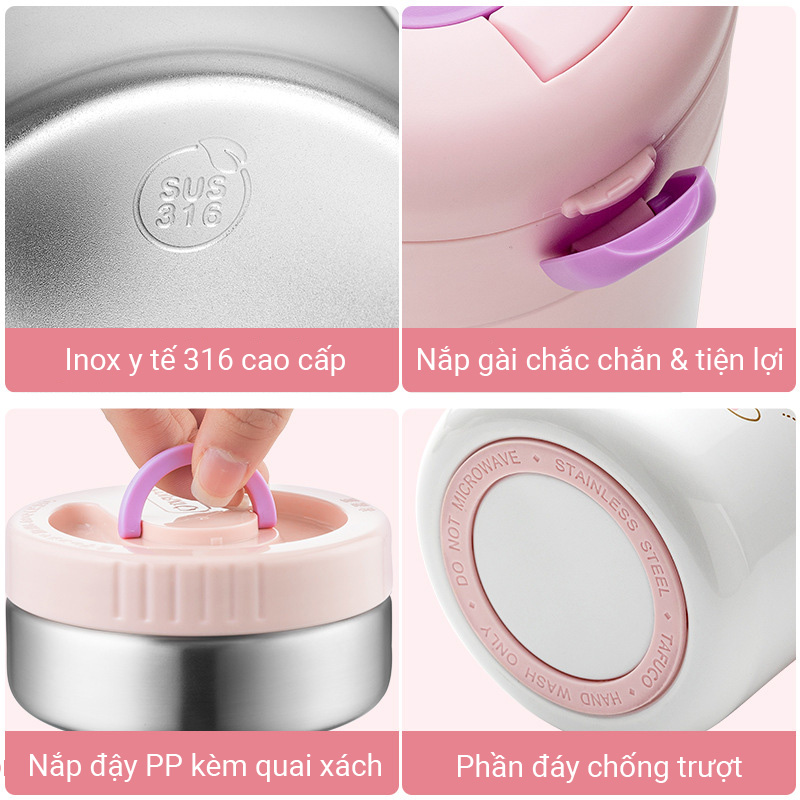 Hộp cơm giữ nhiệt inox y tế 316 cao cấp 2-3 ngăn Tafuco T5624