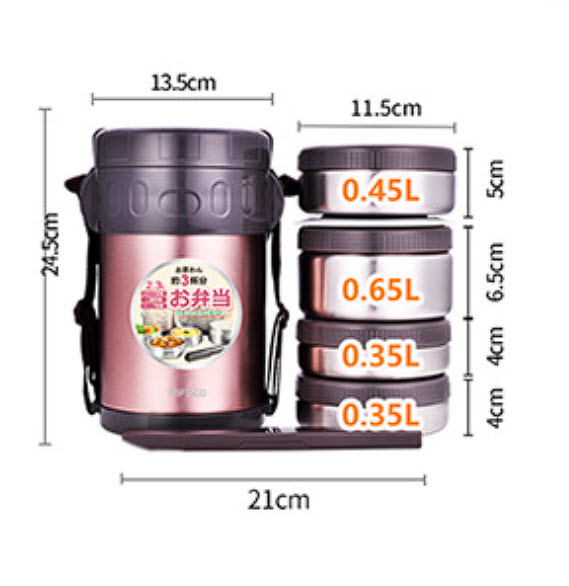 Hộp cơm giữ nhiệt 4 ngăn 2L3 inox 304 Tafuco T2650
