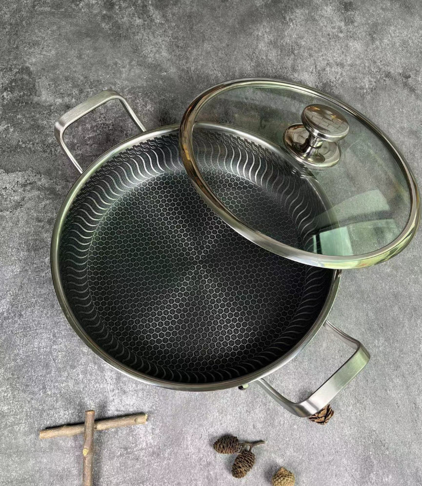 Chảo inox y tế 316 cao cấp đáy bằng vân tổ ong Kata B016A