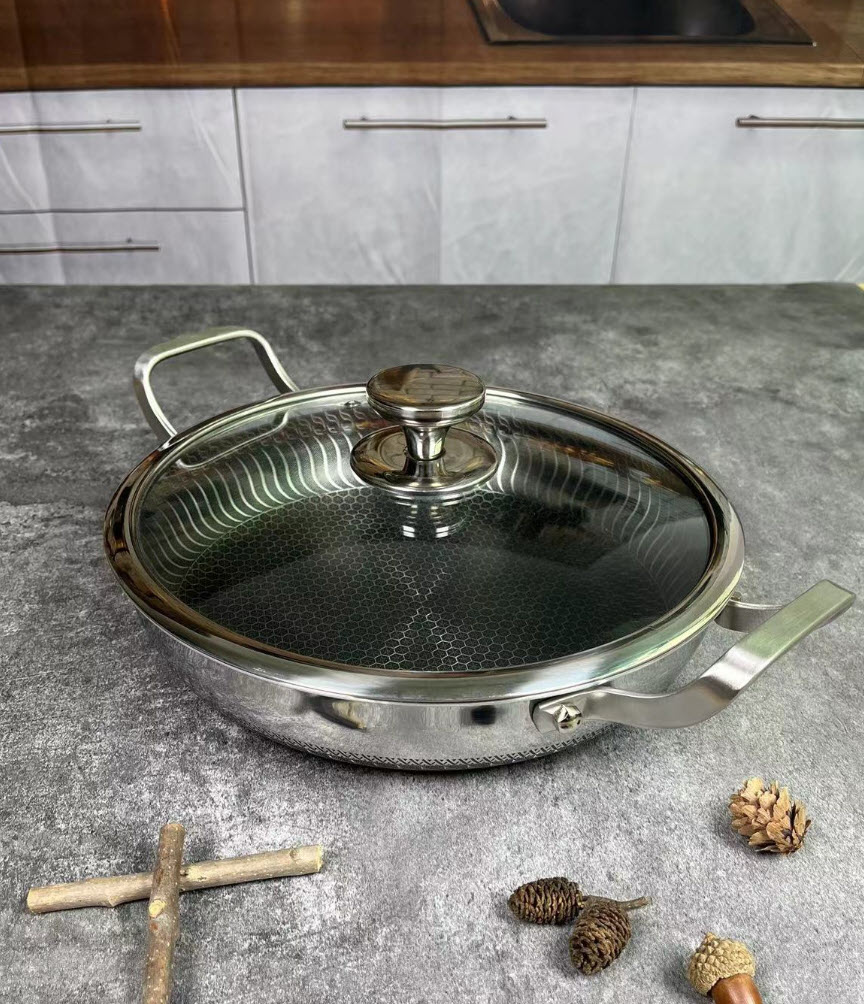 Chảo inox y tế 316 cao cấp đáy bằng vân tổ ong Kata B016A