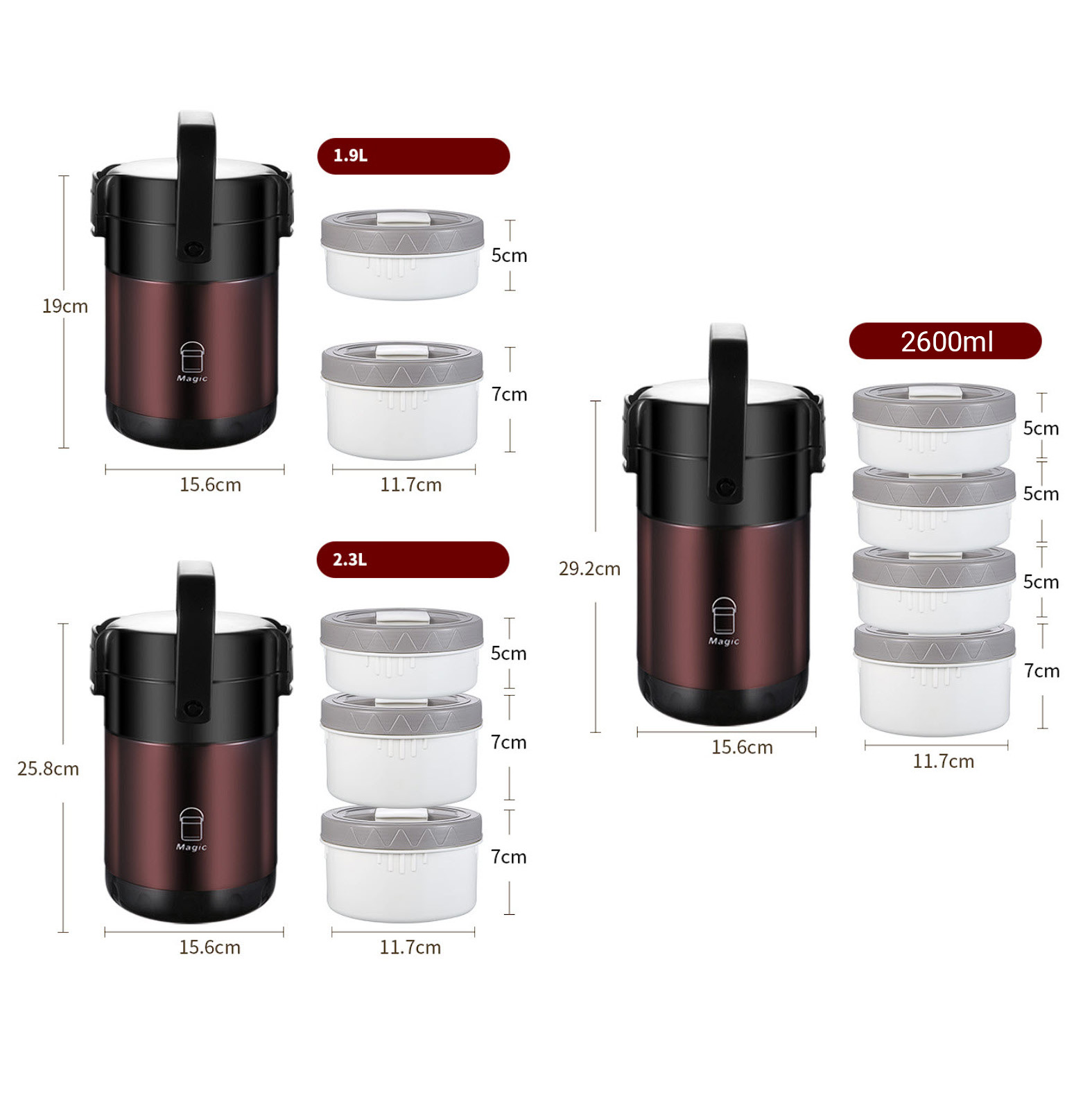 Hộp cơm giữ nhiệt 4 ngăn 2600ml inox 304 HXTG01