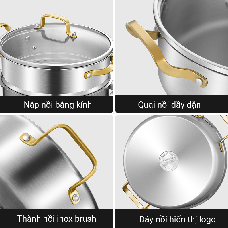 Nồi hấp inox y tế 316 cao cấp size 28-32cm JBZG32