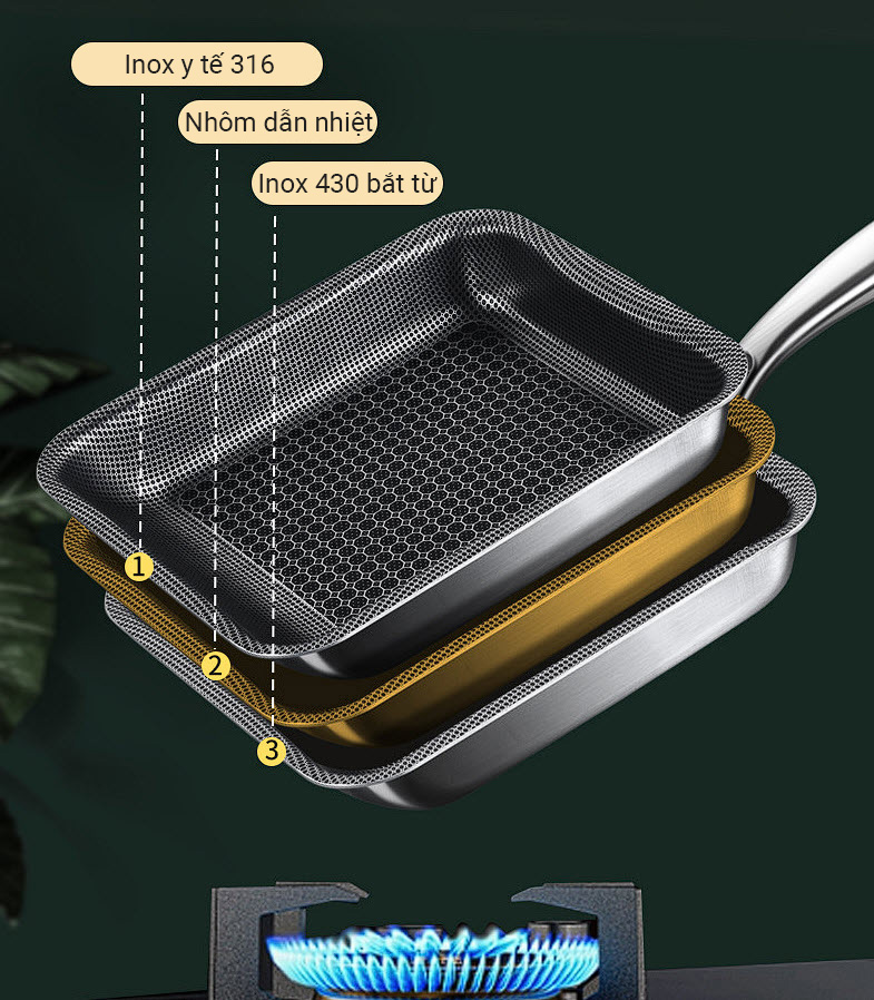 Chảo inox y tế 316 phủ gốm tổ ong chống dính YZSG316