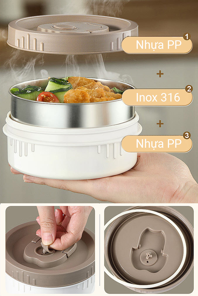 Hộp cơm giữ nhiệt 4 ngăn inox y tế 316 an toàn CZT7001