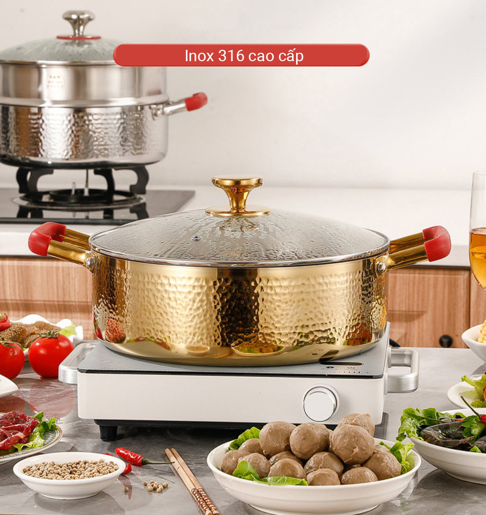 Nồi lẩu 2 ngăn inox y tế 316 cao cấp độ dày cao JSC20L