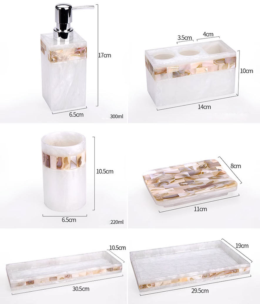 Bộ đồ dùng nhà tắm viền xà cừ 6 món W5701L