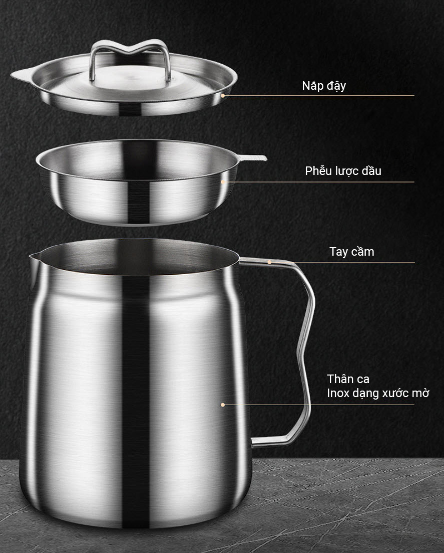 Ca lọc dầu ăn 2000ml inox 304 ca đựng nước 2L inox 304LYH